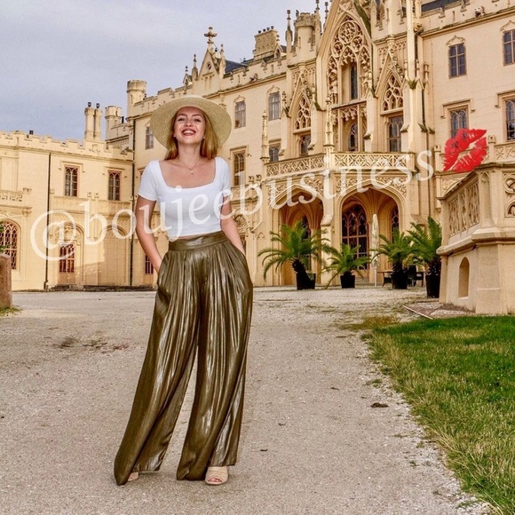 ZARA Shiny Wide Leg Pants - Picture 5 of 8